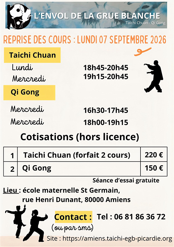 Reprise des cours le lundi 7 septembre 2026